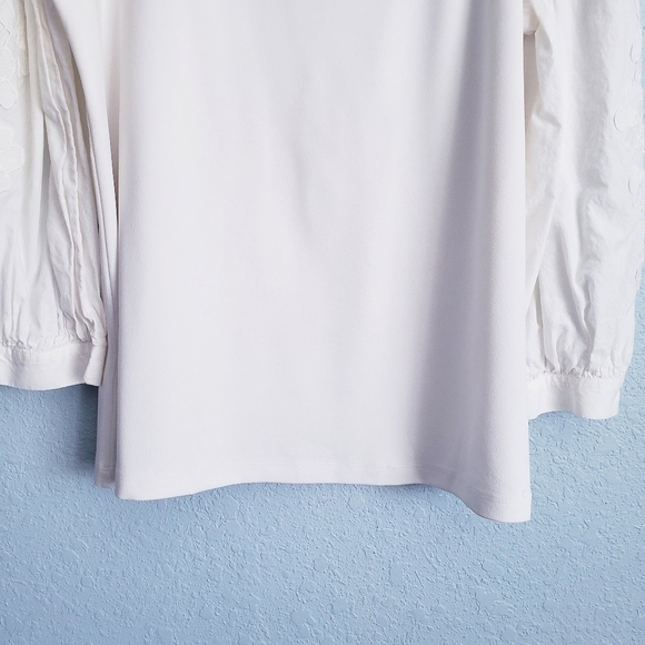 Ann Taylor White Square Neck Floral Eyelet Long Sleeve Blouse - Picture 3 of 9